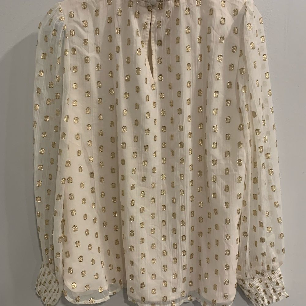 LOFT Cream Ruffled Bib Collar Blouse - Picture 9 of 10
